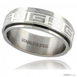 Surgical Steel Greek Key Spinner Ring 8mm Wedding Band