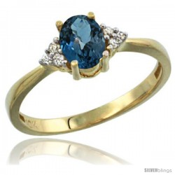 10k Yellow Gold Ladies Natural London Blue Topaz Ring oval 7x5 Stone