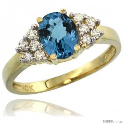 10k Yellow Gold Ladies Natural London Blue Topaz Ring oval 8x6 Stone