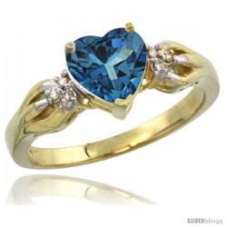 10k Yellow Gold Ladies Natural London Blue Topaz Ring Heart 1.5 ct. 7x7 Stone