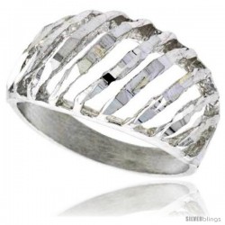 Sterling Silver Striped Dome Ring Polished finish 1/2 in wide
