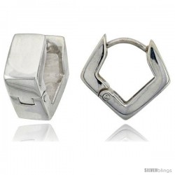 Sterling Silver Huggie Earrings Diamond Shape Flawless Finish, 9/16 in -Style Teh217