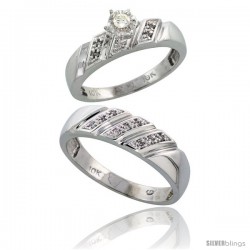 10k White Gold 2-Piece Diamond wedding Engagement Ring Set for Him & Her, 5mm & 6mm wide -Style 10w116em