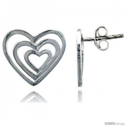 Sterling Silver Heart Post Earrings, 9/16" (14 mm)