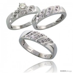 10k White Gold Diamond Trio Wedding Ring Set His 6mm & Hers 5mm -Style 10w116w3