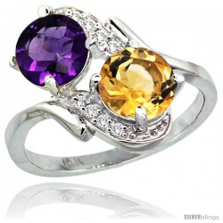 14k White Gold ( 7 mm ) Double Stone Engagement Amethyst & Citrine Ring w/ 0.05 Carat Brilliant Cut Diamonds & 2.34 Carats