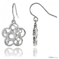 Sterling Silver Flower Hook Earrings, 3/4" (19 mm)