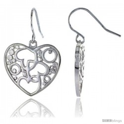 Sterling Silver Heart Hook Earrings, 3/4" (20 mm)