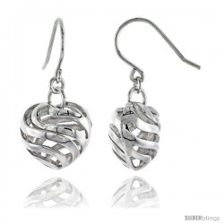 Sterling Silver Heart Hook Earrings, 9/16" (14 mm)