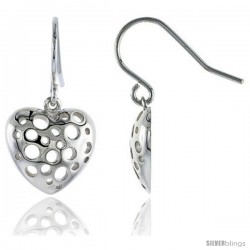 Sterling Silver Heart Hook Earrings, 9/16 (14 mm) -Style Tep616