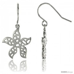 Sterling Silver Five-finger Leaf Hook Earrings, 3/4" (19 mm)