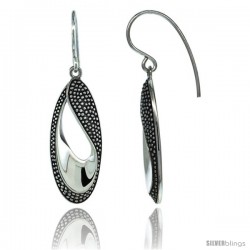Sterling Silver Dangle Beaded Oval Earrings 1 1/2 in. (38 mm) tall