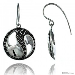 Sterling Silver Dangle Beaded Yin Yang Earrings 1 1/4 in. (31.5 mm) tall