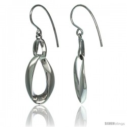 Sterling Silver Dangle Fancy Oval Cut Out Earrings 1 9/16 in. (40 mm) tall