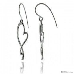 Sterling Silver Dangle Fancy Heart Cut Out Earrings 1 9/16 in. (40 mm) tall