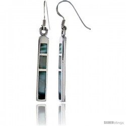 Sterling Silver Bar Shell Earrings w/ Blue Mother of Pearl inlay, 1 7/8" (48 mm) tall