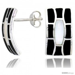 Sterling Silver Rectangular Post Shell Earrings, w/ Black & White Mother of Pearl inlay, 3/4" (19 mm) tall