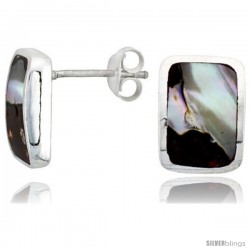 Sterling Silver Rectangular Post Shell Earrings, w/ Brown & White Mother of Pearl inlay, 1/2" (13 mm) tall