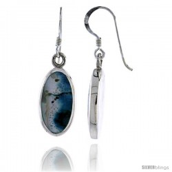 Sterling Silver Oval Shell Earrings w/ Blue Mother of Pearl inlay, 1 7/16" (37 mm) tall