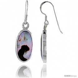 Sterling Silver Oval Shell Earrings, w/ Brown Mother of Pearl inlay, 1 7/16" (37 mm) tall