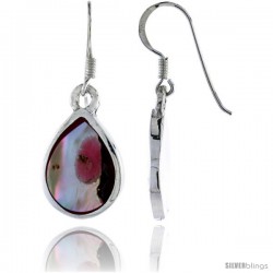 Sterling Silver Pear-shaped Shell Earrings, w/ Brown Mother of Pearl inlay, 1 3/8" (35 mm) tall