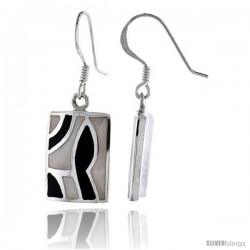 Sterling Silver Rectangular Shell Earrings, w/ Black & White Mother of Pearl inlay, 1 1/4" (32 mm) tall