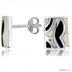 Sterling Silver Rectangular Shell Earrings, w/ Black & White Mother of Pearl inlay, 1/2" (12 mm) tall