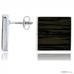 Sterling Silver Square Post Earrings, w/ Ancient Wood Inlay, 5/8" (16 mm) tall