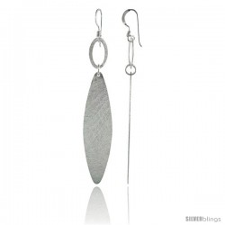 Sterling Silver Frosted Finish Dangle Oval Earrings, 2 7/8 (73 mm) tall