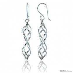 Sterling Silver Hourglass Shape Dangle Spiral Earrings, 1 3/4 (45 mm) tall