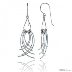 Sterling Silver Pear Cut Out w/ Curvy Wires Dangle Earrings, 1 7/8 (48 mm) tall