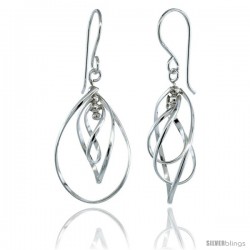 Sterling Silver Curvy Pear Cut Outs Dangle Earrings, 1 1/2 (38 mm) tall