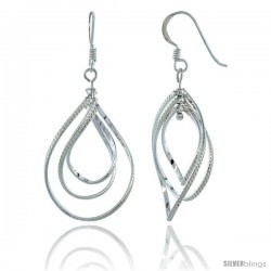 Sterling Silver Curvy Pear Cut Outs w/ Diamond Cut Dangle Earrings, 1 3/4 (45 mm) tall