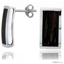 Sterling Silver Rectangular Post Earrings, w/ Ancient Wood Inlay, 11/16" (18 mm) tall