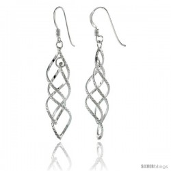 Sterling Silver Twisted Spirals w/ Diamond Cut Dangle Earrings, 1 7/8 (48 mm) tall