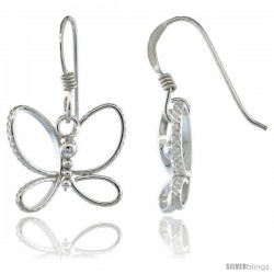 Sterling Silver Butterfly Cut Out w/ Diamond Cut Dangle Earrings, 15/16 (24 mm) tall