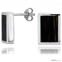 Sterling Silver Rectangular Post Earrings, w/ Ancient Wood Inlay, 1/2" (13 mm) tall