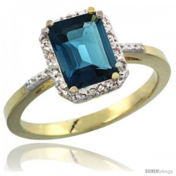 10k Yellow Gold Ladies Natural London Blue Topaz Ring Emerald-shape 8x6 Stone