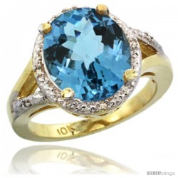 10k Yellow Gold Ladies Natural London Blue Topaz Ring oval 12x10 Stone