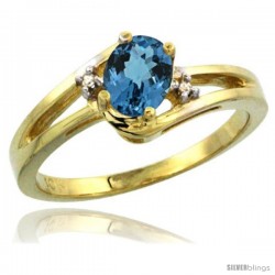 10k Yellow Gold Ladies Natural London Blue Topaz Ring oval 6x4 Stone -Style Cy905165