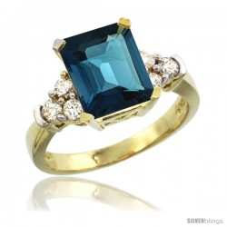 10k Yellow Gold Ladies Natural London Blue Topaz Ring Emerald-shape 9x7 Stone