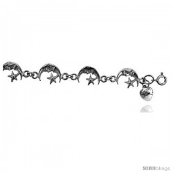 Sterling Silver Crescent Moon Charm Bracelet