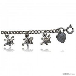 Sterling Silver Turtles Charm Anklet