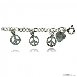 Sterling Silver Peace Sign Charm Bracelet