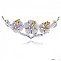 Hawaiian Theme Sterling Silver 2-Tone Triple Hibiscus Flower, Slider Pendant, 1 11/16 (43 mm) wide