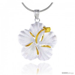 Hawaiian Theme Sterling Silver 2-Tone Hibiscus Flower Pendant, 1 (26 mm) tall