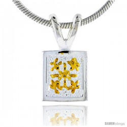 Hawaiian Theme Sterling Silver 2-Tone Flower Pendant, 5/16 (8 mm) tall -Style 6hp30
