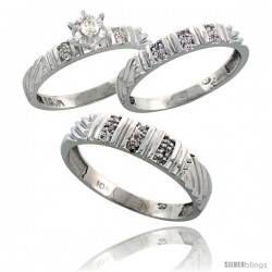 10k White Gold Diamond Trio Wedding Ring Set His 5mm & Hers 3.5mm -Style 10w117w3