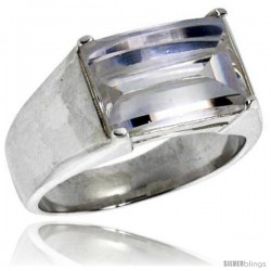 Sterling Silver Rectangular Cubic Zirconia Men's Solitaire Ring