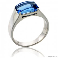 Sterling Silver Blue Topaz Colored Cubic Zirconia Men's Solitaire Ring